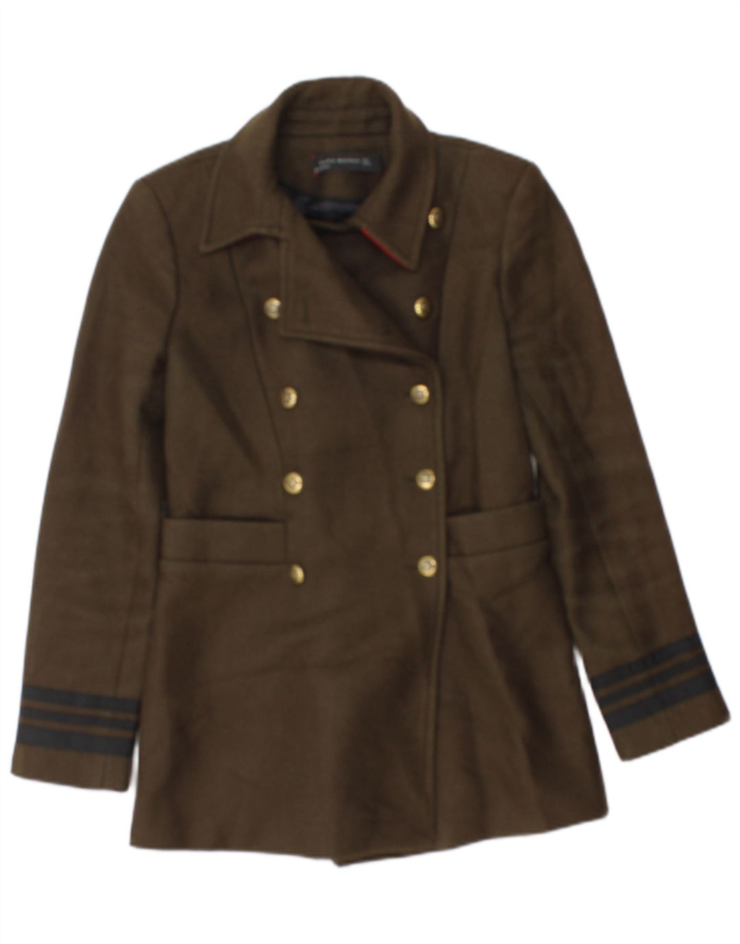 Zara Veste Blazer Double Boutonnage Femme UK 10 Petit Kaki Rayé