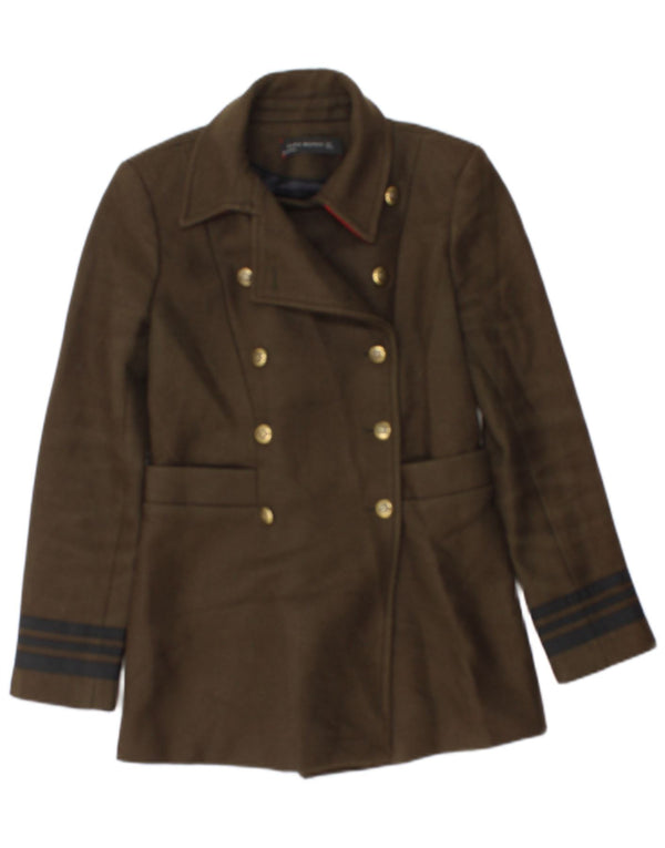 Zara Veste Blazer Double Boutonnage Femme UK 10 Petit Kaki Rayé