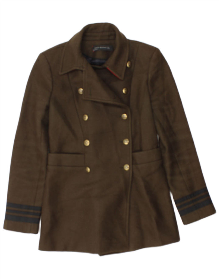 Zara Veste Blazer Double Boutonnage Femme UK 10 Petit Kaki Rayé