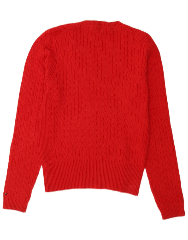Tommy Hilfiger Pull coupe régulière à col en V pour femme UK 12 Rouge moyen