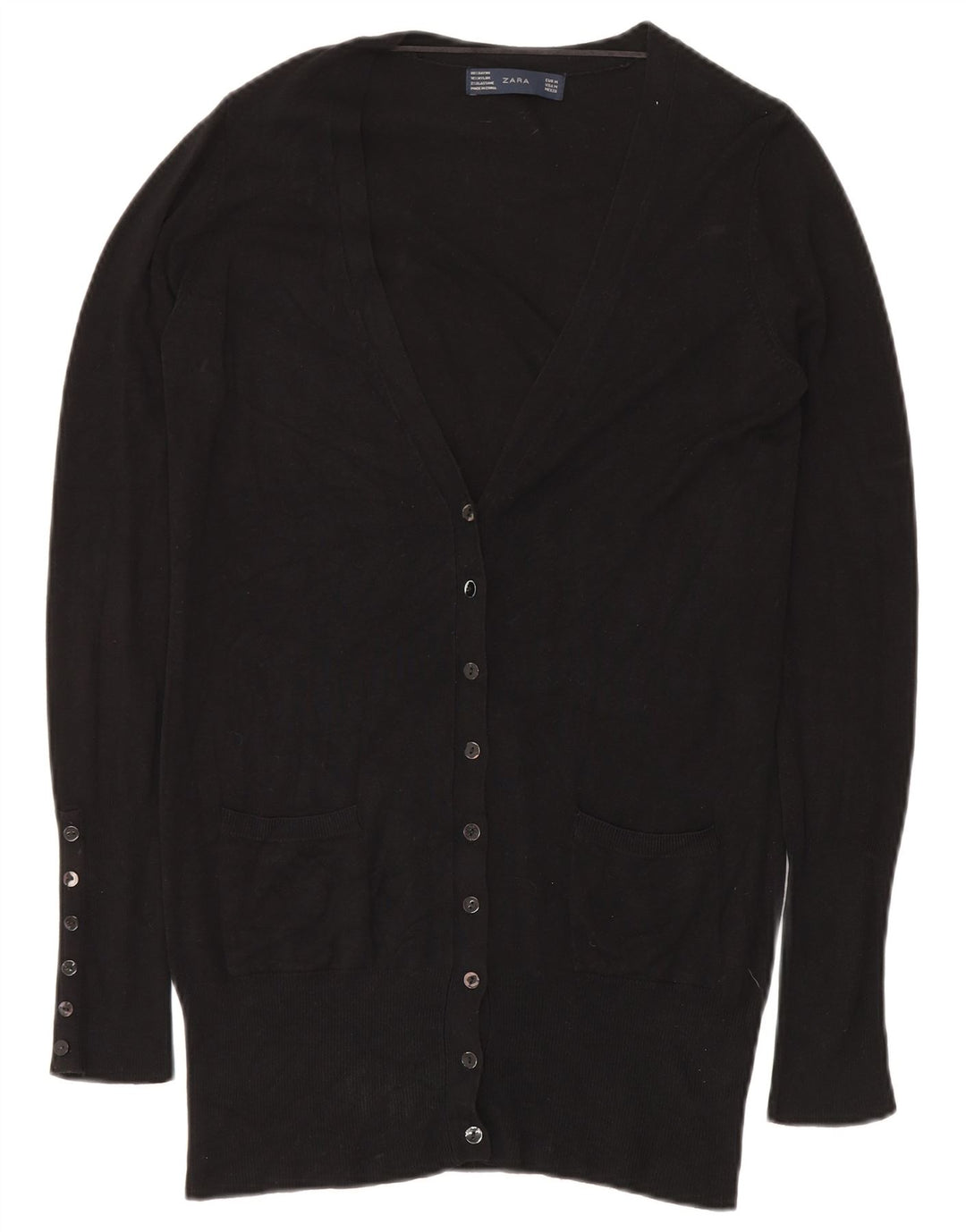 ZARA Cardigan long pour femme UK 14 Rayonne noire moyenne