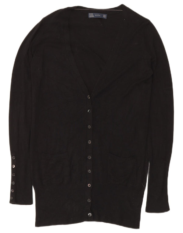 ZARA Cardigan long pour femme UK 14 Rayonne noire moyenne