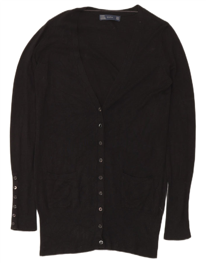 ZARA Cardigan long pour femme UK 14 Rayonne noire moyenne