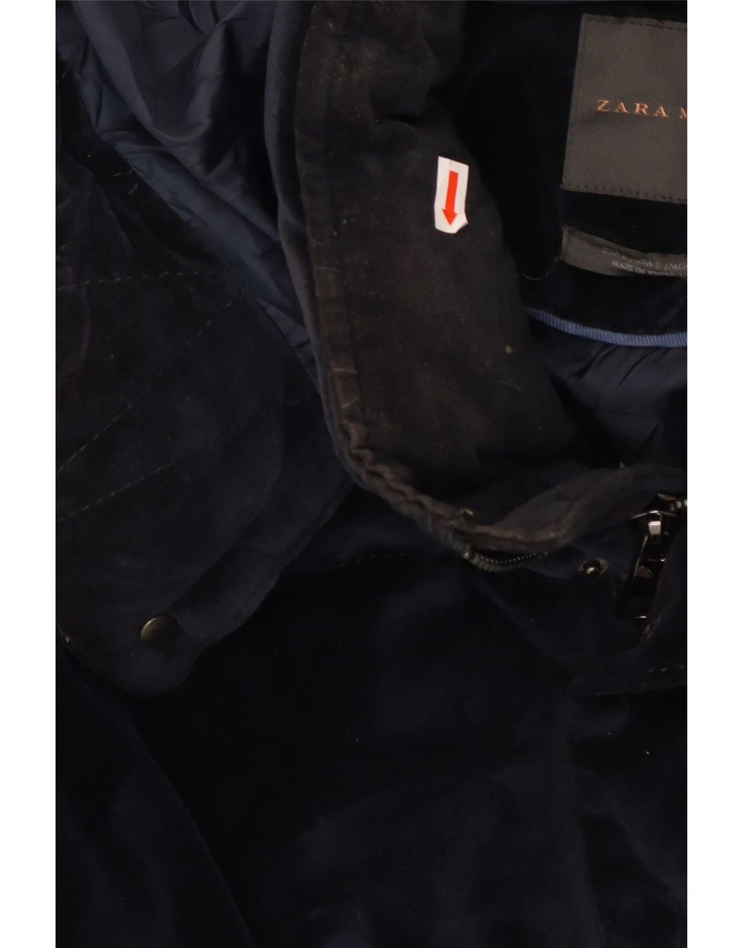 Zara Veste matelassée à capuche pour homme UK 40 Large Bleu Marine Polyester