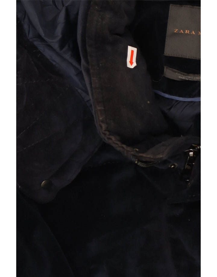 Zara Veste matelassée à capuche pour homme UK 40 Large Bleu Marine Polyester