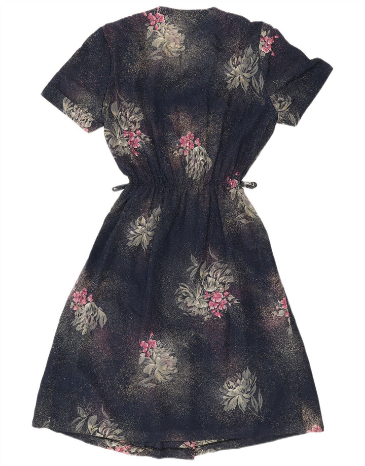 VINTAGE Ensemble 2 Pièces Femme IT 50 XL Bleu Marine Floral Polyester