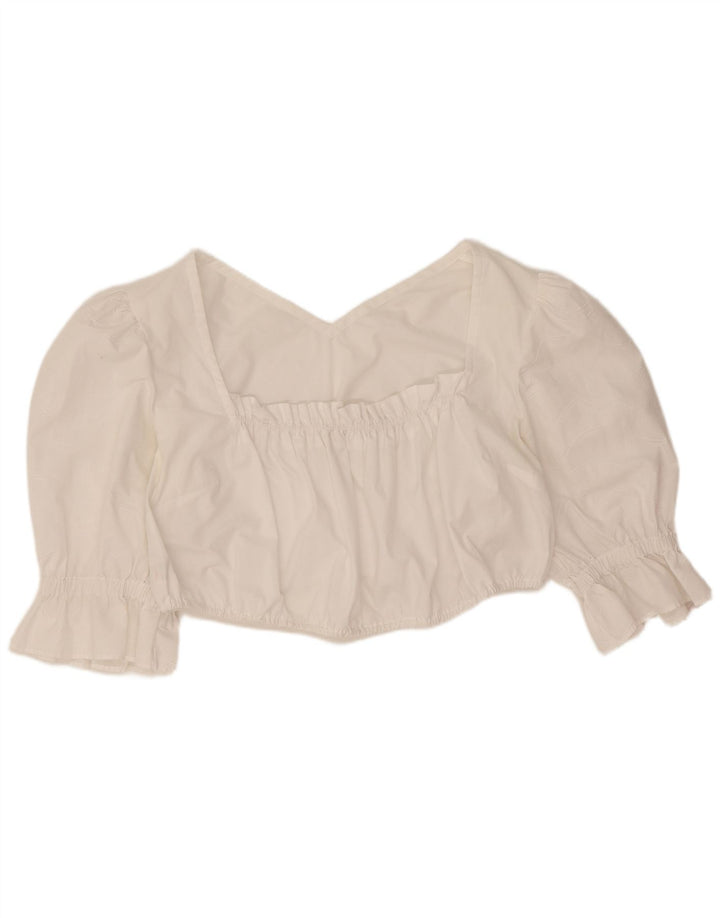 vintage Femmes Crop Top UK 12 Blanc Moyen