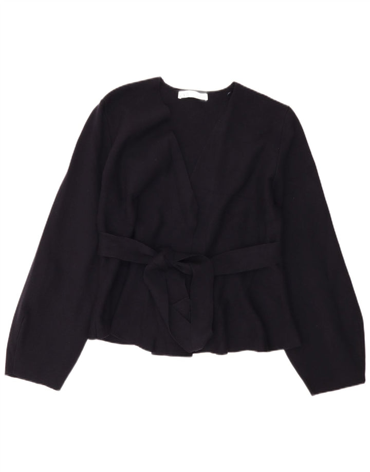 Zara Femme Cardigan Pull UK 10 Petit Bleu Marine Polyamide