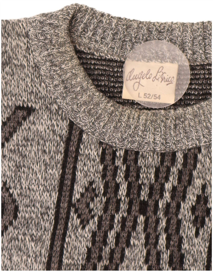 ANGELO LITRICO Pull col rond pour homme IT 52/54 Grand gris géométrique