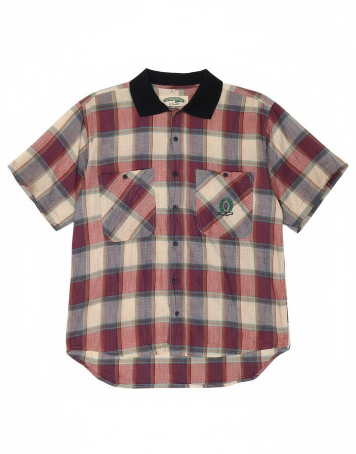 vintage Chemise à manches courtes pour hommes Grand coton à carreaux multicolores