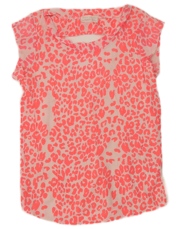 Zara Chemisier Femme Top UK 12 Coton Rose Moyen Imprimé Animal