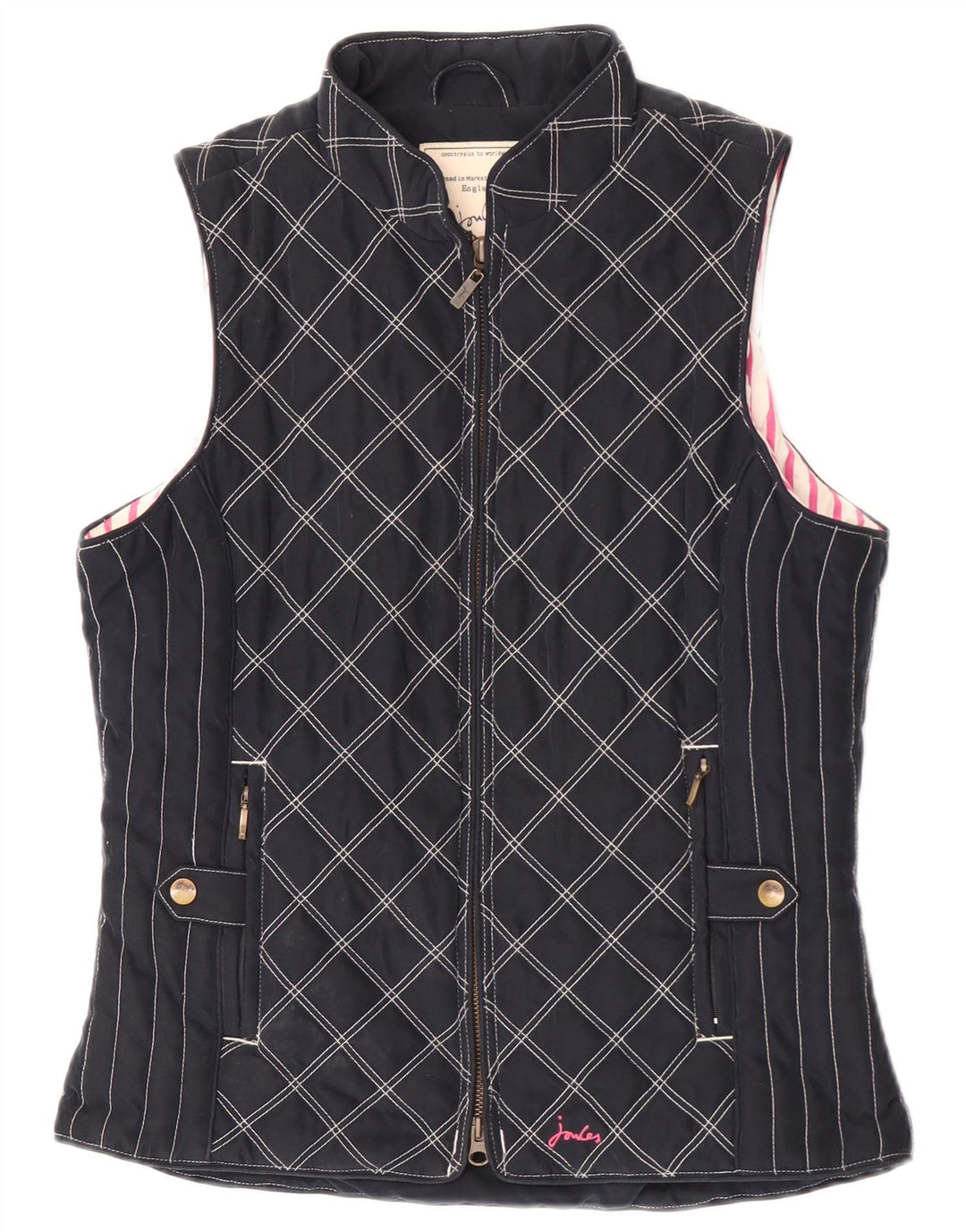 Joules Gilet rembourré pour femme UK 10 Small Bleu marine Argyle/Diamant Polyester