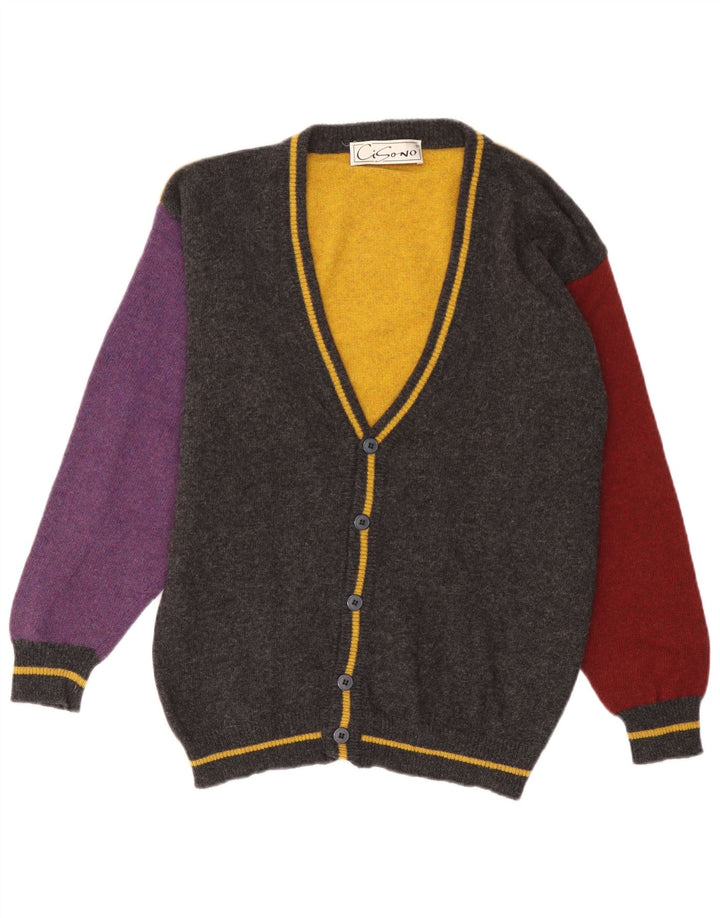 vintage Mens Cardigan Sweater Grande laine colorblock gris