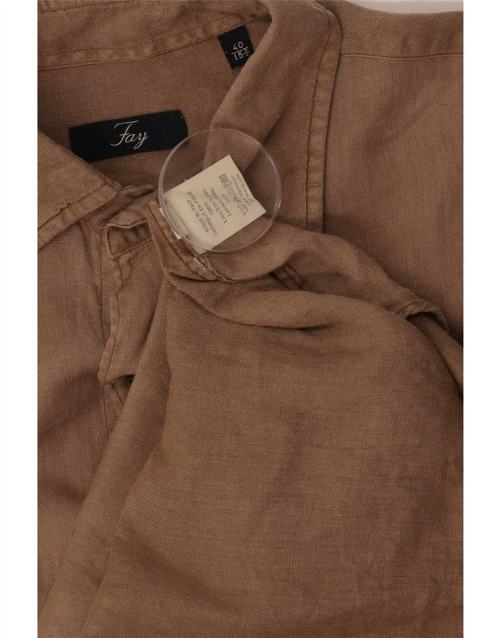 Fay Chemise Homme Taille 40 15 3/4 Lin Beige Moyen