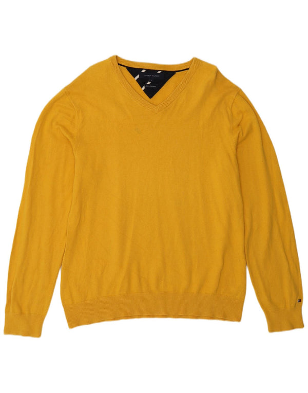 Tommy Hilfiger Pull col V pour homme en coton jaune Large