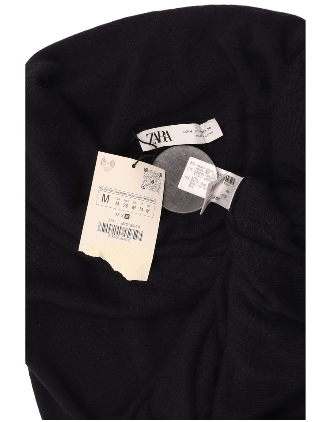 ZARA Femme Crop Blouse Top UK 12 Medium Noir Viscose