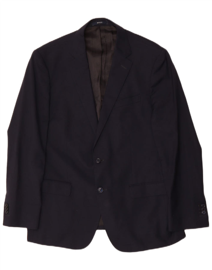Boggi Hommes Milano 2 Bouton Blazer Veste IT 56 3XL Bleu Marine Laine