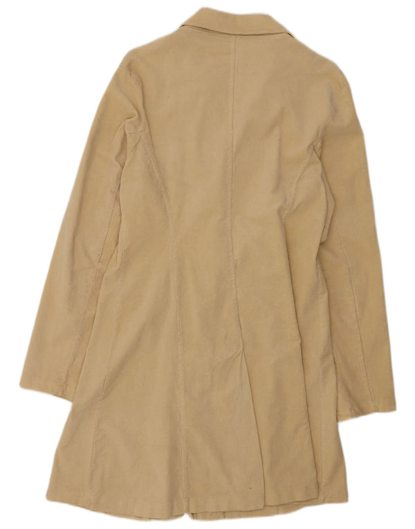 vintage Femme Velours Côtelé Pardessus UK 12 Beige Moyen