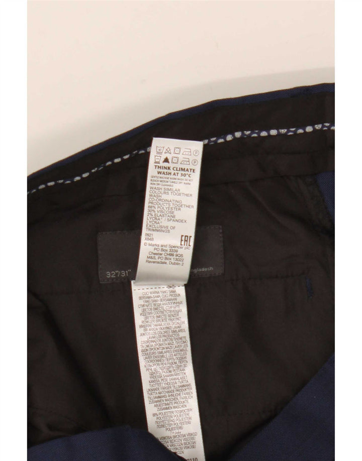Marks & Spencer Pantalon de Costume Droit Homme W32 L31 Bleu Marine Polyester