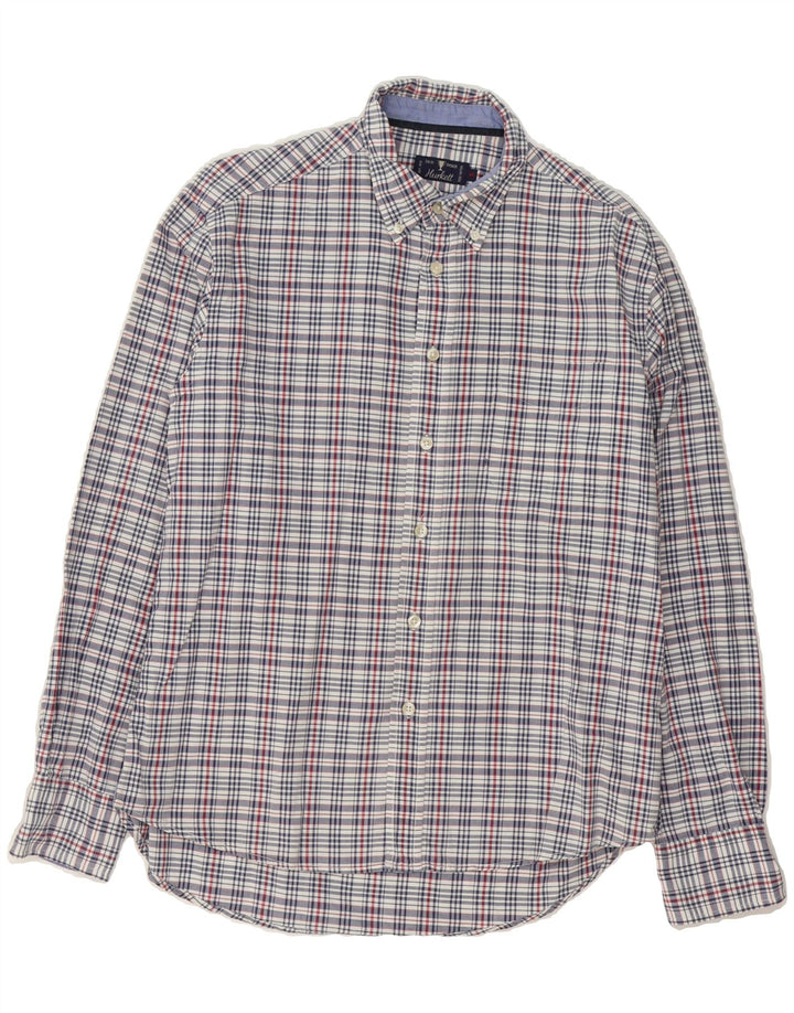 VINTAGE Mens Shirt Medium Navy Blue Check Cotton Vintage Vintage and Second-Hand Vintage from Messina Hembry 