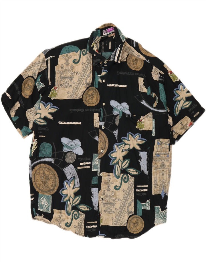 BIG MATCH Chemise Manches Courtes Homme Bleu Marine Moyen Patchwork Viscose