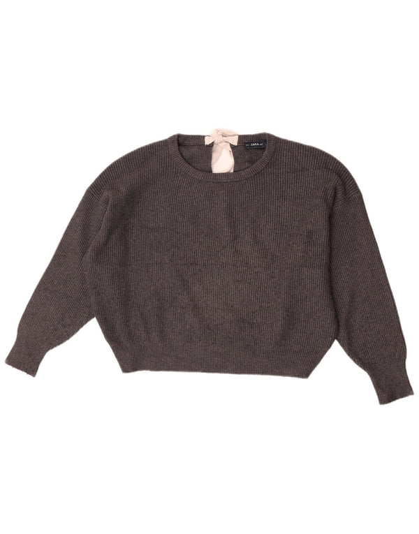 Zara Pull court surdimensionné à col bateau pour femme UK 10 Petit Gris