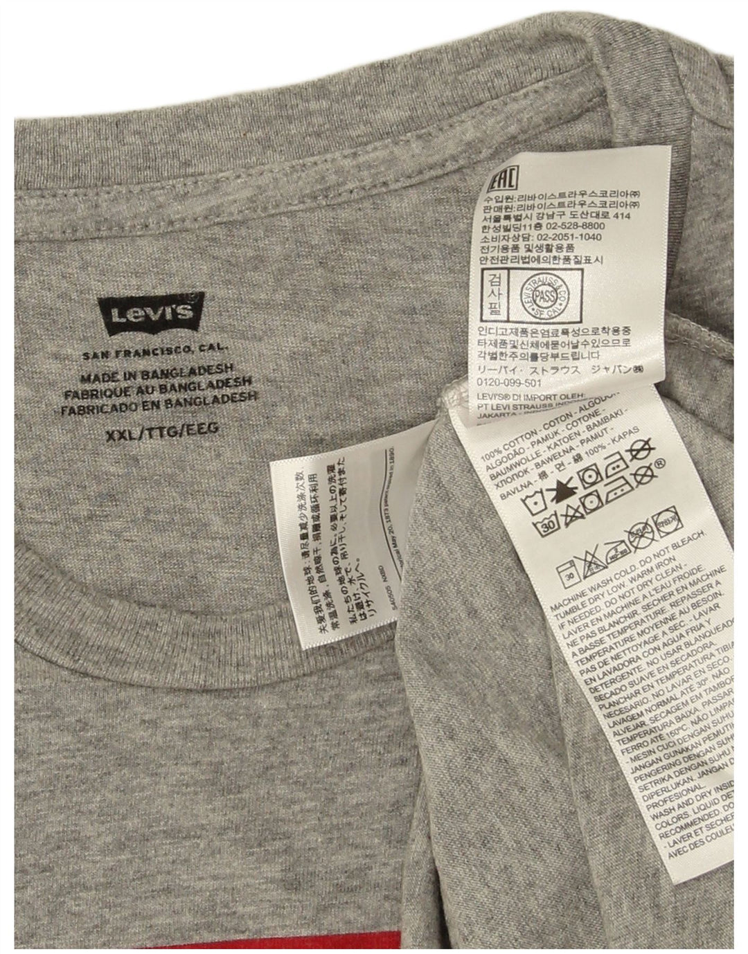 Levi's T-Shirt Graphique Top 2XL Homme Gris Coton Logo