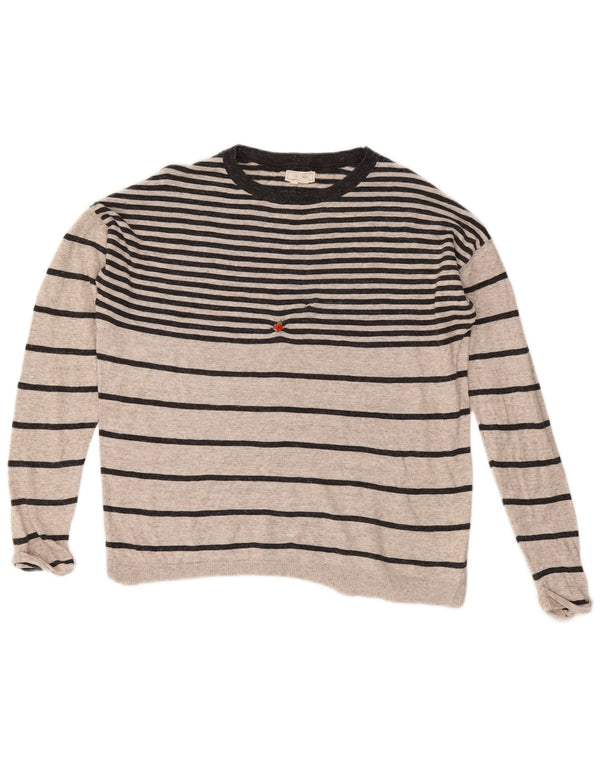 Fat Face Pull surdimensionné à col bateau pour femme UK 10 Petit gris rayé