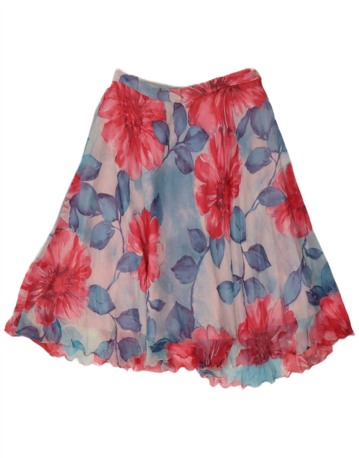 vintage Femme Jupe A-Line W30 Bleu Moyen Floral