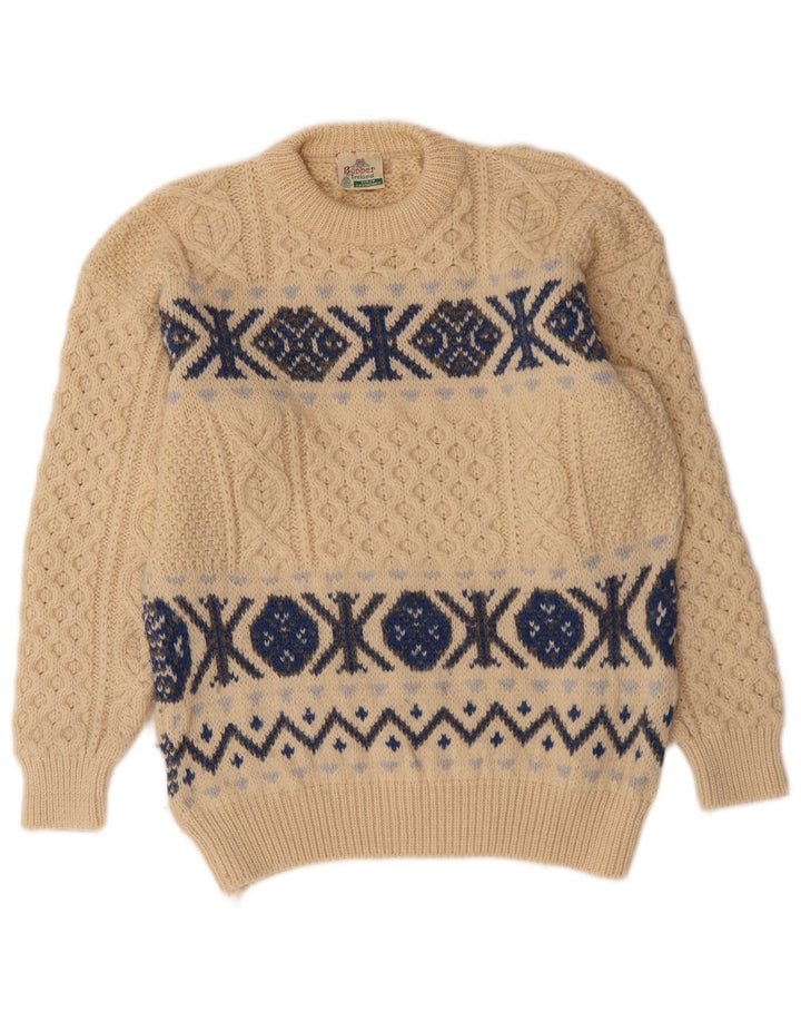 Bonner Pull à col rond pour homme en laine Fair Isle beige