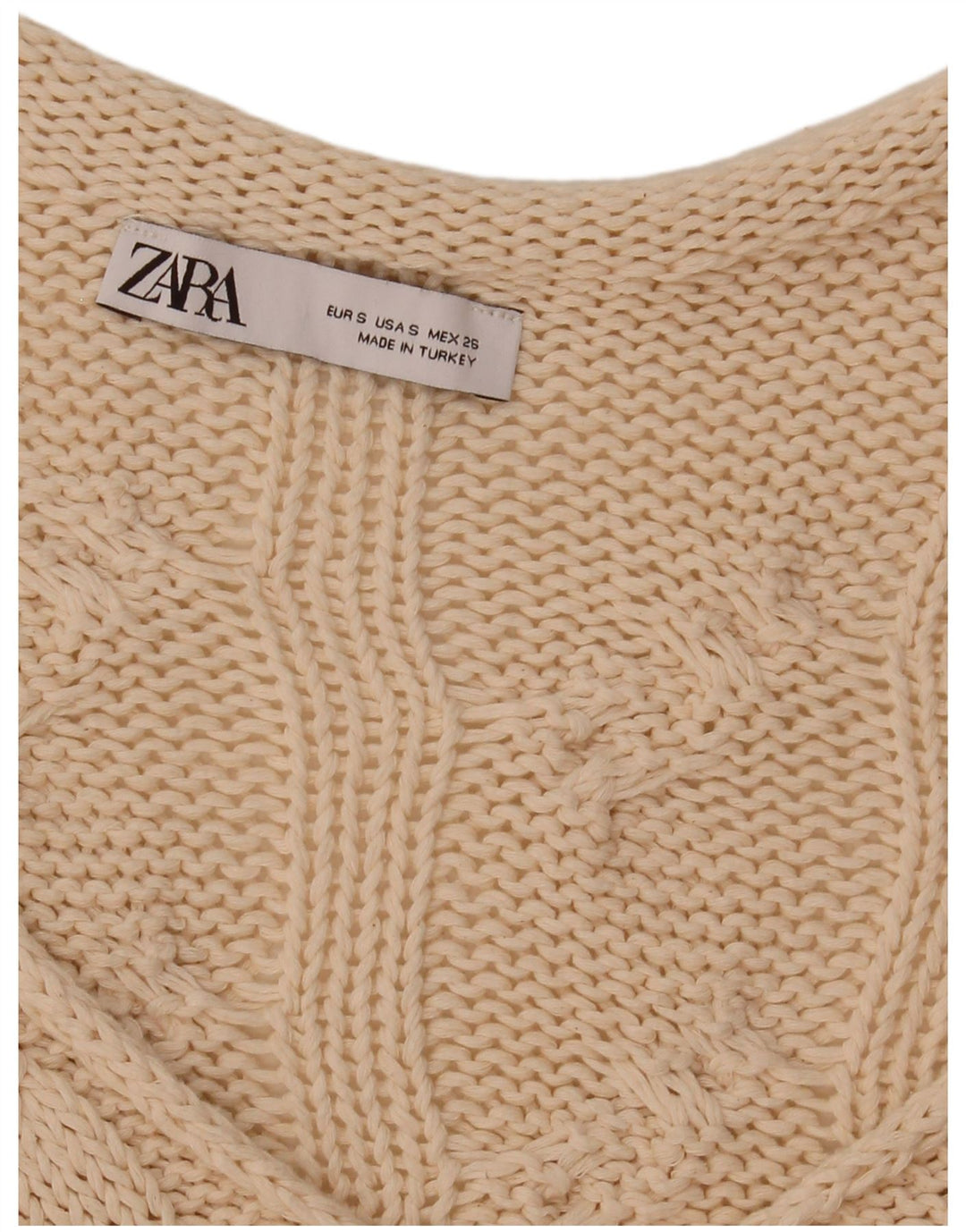 Zara Pull surdimensionné à col en V pour femme UK 10 Small Blanc cassé