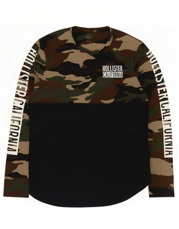 Hollister Mens Graphic Top Long Sleeve Medium Khaki Camouflage Cotton