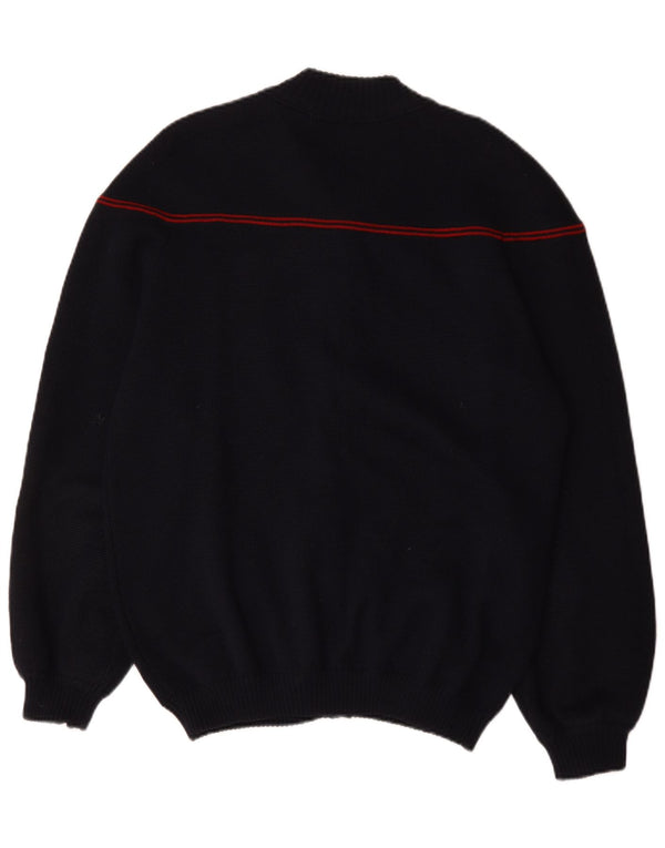 vintage Mens Full Zip Cardigan Pull Grand Bleu Marine Rayé