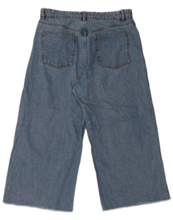 Zara Jean Capri Taille Haute Jambe Large Femme EU 42 Large W32 L22 Bleu Coton
