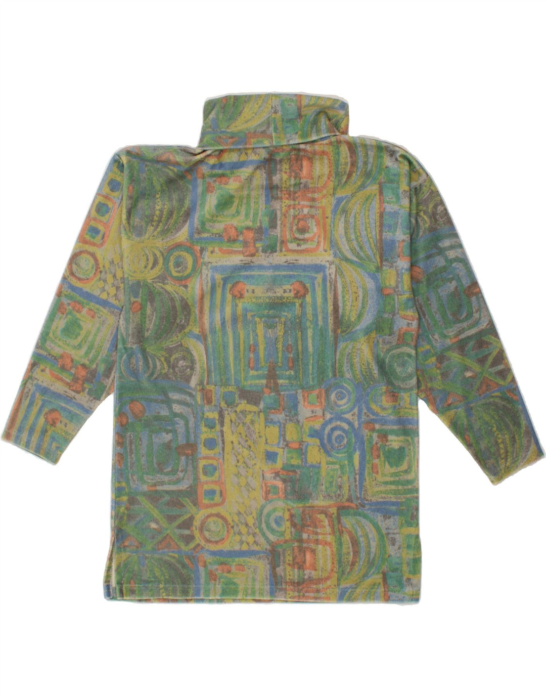 VINTAGE Femme Haut Oversize Manches Longues EU 36 Petit Multicolore