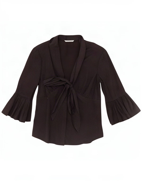 vintage Femme 3/4 Manches Chemise Blouse IT 44 Moyen Noir Spotted Coton