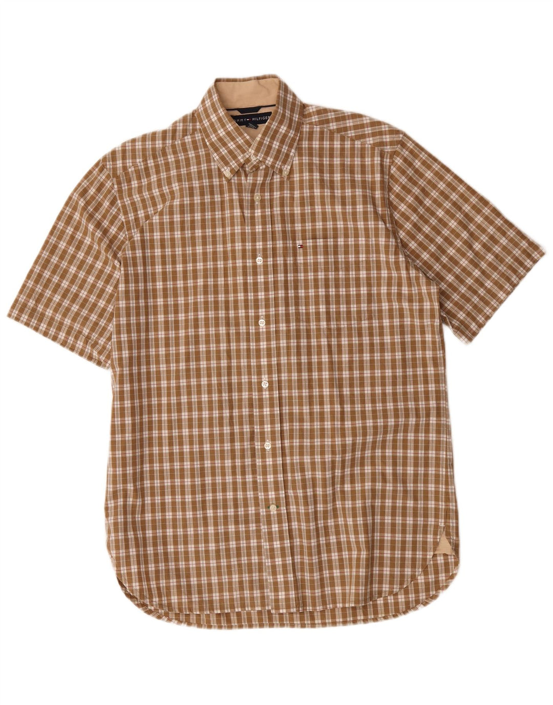 Tommy Hilfiger Chemise à manches courtes pour homme en coton à petits carreaux marron