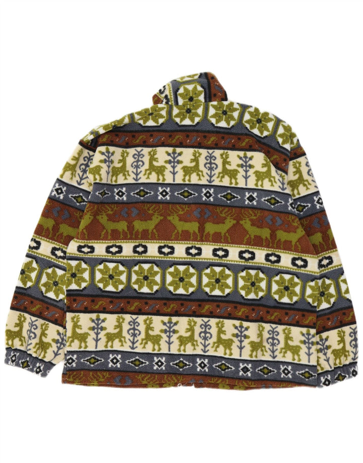 vintage Mens Zip Neck Fleece Jumper Moyen Multicolore Fair Isle