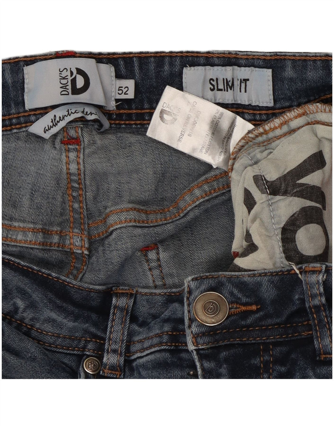 Dack's Jean Slim Homme IT 52 XL W36 L30 Bleu Coton