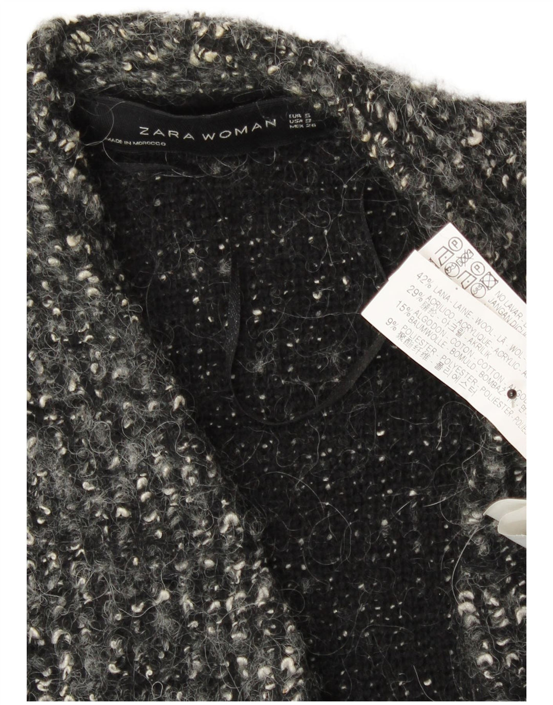 Zara Womens Oversize Open Cardigan Sweater UK 10 Petite laine mouchetée grise