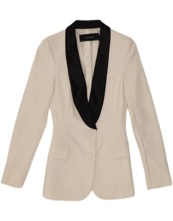 Zara Veste blazer à 2 boutons pour femme UK 6 XS Blanc Colorblock Polyester