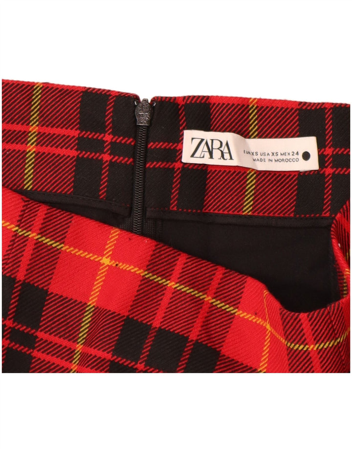 Zara Femme Mini Jupe XS W24 Rouge Check Polyester