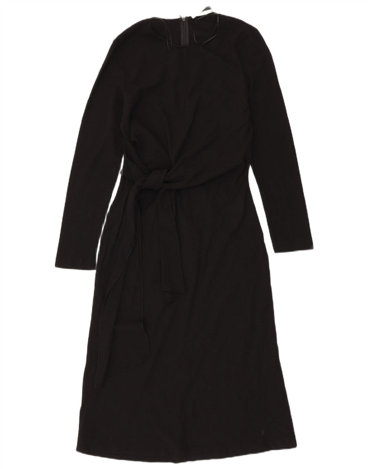 ZARA Robe longue à manches longues pour femme UK 12 Laine noire moyenne