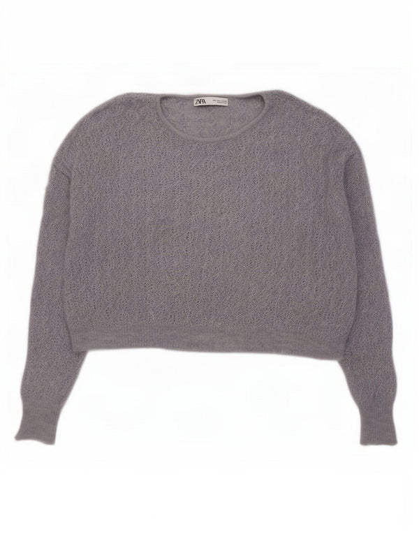 Zara Womens Crop Boat Neck Jumper Sweater UK 16 Large Violet Laine