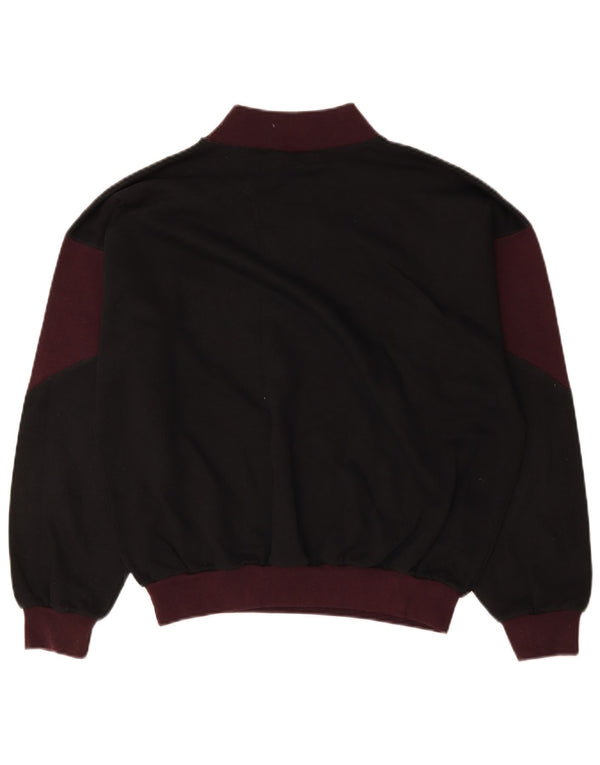 vintage Mens Sweatshirt Jumper Moyen Noir Colourblock Coton