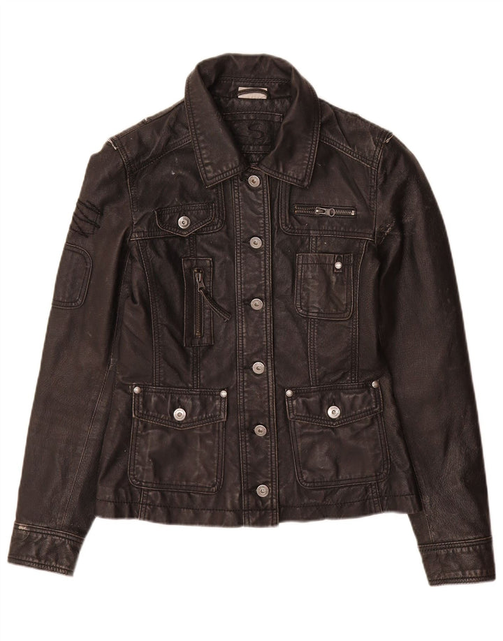 veste en cuir femme vintage UK 10 Petit cuir noir