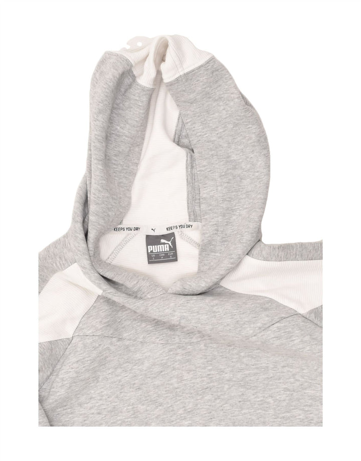 PUMA Womens Crop Hoodie Jumper UK 10 Small Grey | Vintage Puma | Thrift | Second-Hand Puma | Used Clothing | Messina Hembry 
