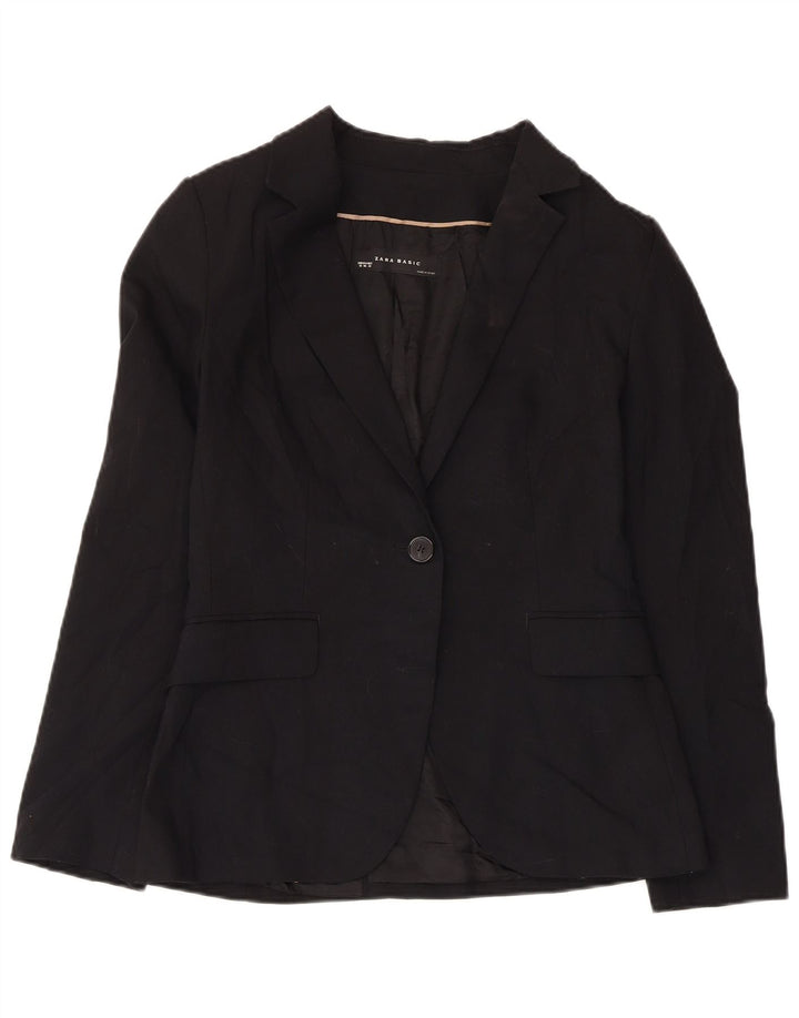 Zara Femme 1 Bouton Blazer Veste EU 38 Petit Noir Polyester