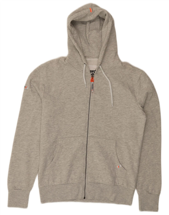 SUPERDRY Pull à capuche zippé pour homme en coton moucheté gris grand