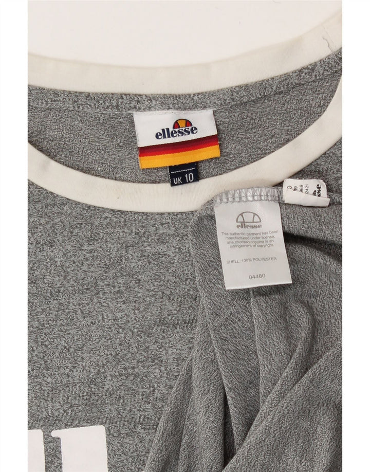 Ellesse Womens Graphic T-Shirt Top UK 10 Small Gris Moucheté Polyester